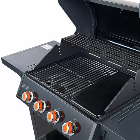 Brasero - Barbecue SPRING II 4 Feux - Surface De Cuisson Mixte - 1/2 Plaque Fonte - 1/2 Grille Fonte - 4 Brûleurs à Gaz - Puissance De 12,6 KW - Jusqu'à 12 Convives - Noir 4 Brasero - Barbecue SPRING II 4 Feux - Surface De Cuisson Mixte - 1/2 Plaque Fonte - 1/2 Grille Fonte - 4 Brûleurs à Gaz - Puissance De 12,6 KW - Jusqu'à 12 Convives - Noir – Image 2