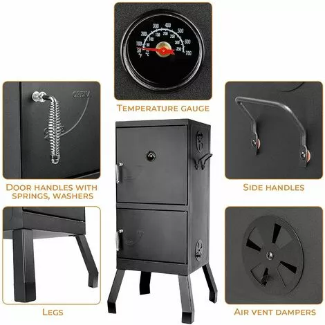 Gizcam Barbecue Fumoir Smoker, Four Fumoir, Barbecue à Charbon De Bois, Multifonctions BBQ Grill Avec Thermomètre Intégré, Porte à Double Paroi En Inox Noir, 102*40.5*37.5 Cm 3 Gizcam Barbecue Fumoir Smoker, Four Fumoir, Barbecue à Charbon De Bois, Multifonctions BBQ Grill Avec Thermomètre Intégré, Porte à Double Paroi En Inox Noir, 102*40.5*37.5 Cm