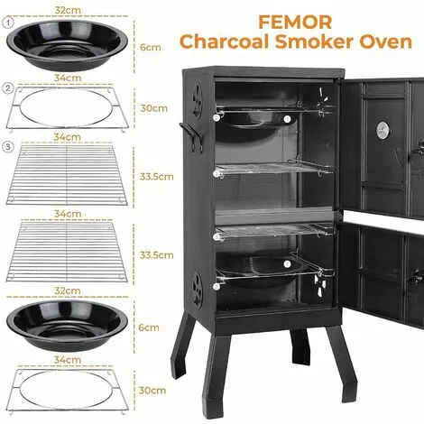 Gizcam Barbecue Fumoir Smoker, Four Fumoir, Barbecue à Charbon De Bois, Multifonctions BBQ Grill Avec Thermomètre Intégré, Porte à Double Paroi En Inox Noir, 102*40.5*37.5 Cm 4 Gizcam Barbecue Fumoir Smoker, Four Fumoir, Barbecue à Charbon De Bois, Multifonctions BBQ Grill Avec Thermomètre Intégré, Porte à Double Paroi En Inox Noir, 102*40.5*37.5 Cm – Image 2