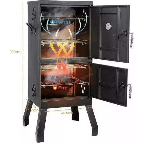 Gizcam Barbecue Fumoir Smoker, Four Fumoir, Barbecue à Charbon De Bois, Multifonctions BBQ Grill Avec Thermomètre Intégré, Porte à Double Paroi En Inox Noir, 102*40.5*37.5 Cm 5 Gizcam Barbecue Fumoir Smoker, Four Fumoir, Barbecue à Charbon De Bois, Multifonctions BBQ Grill Avec Thermomètre Intégré, Porte à Double Paroi En Inox Noir, 102*40.5*37.5 Cm – Image 3