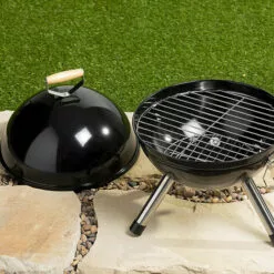 Aqrau Barbecue à Charbon De Bois Noir Pour Pique-Nique Barbecue à Billes Pour Charbon De Bois De Diamètre Avec Bac à Cendres Amovible Pour Barbecue Rond à Grille Avec Surface De Gril - 45 * 30 CM - Type De Foot