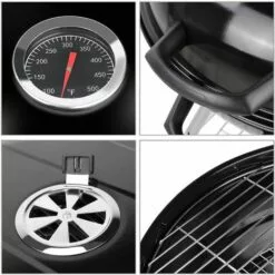 Homfa Barbecue Charbon 22’’ Ø 57 Cm De Bois Rond Avec Structure En Acier | Noir -France Barbecue Soldes Boutique 48385617 3