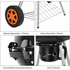 Homfa Barbecue Charbon 22’’ Ø 57 Cm De Bois Rond Avec Structure En Acier | Noir -France Barbecue Soldes Boutique 48385617 4