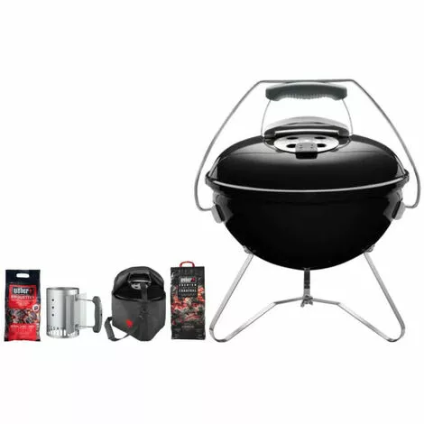 Pack WEBER Barbecue à Charbon Smokey Joe 37cm Noir - Sac De Charbon - Sac De Transport - Cheminée D'allumage - Sac De Briquettes 3 Pack WEBER Barbecue à Charbon Smokey Joe 37cm Noir - Sac De Charbon - Sac De Transport - Cheminée D'allumage - Sac De Briquettes