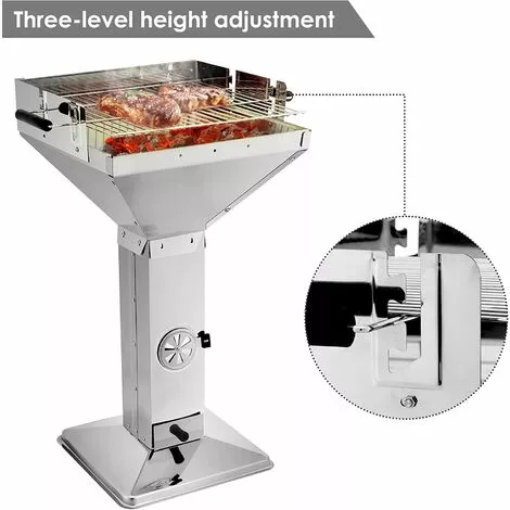 Gizcam Barbecue à Charbon, Barbecue Sur Pied En Acier Inoxydable, Réglable En Hauteur, Avec Cendrier Et Régulateur De Ventilation, 63 * 48 * 91,5cm 7 Gizcam Barbecue à Charbon, Barbecue Sur Pied En Acier Inoxydable, Réglable En Hauteur, Avec Cendrier Et Régulateur De Ventilation, 63 * 48 * 91,5cm – Image 5
