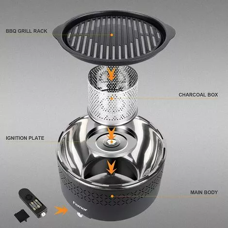 FIXKIT Grill Barbecue Portable, Barbecue Au Charbon De Bois Sans Fumée, 34 X 34 X 22 Cm 4 FIXKIT Grill Barbecue Portable, Barbecue Au Charbon De Bois Sans Fumée, 34 X 34 X 22 Cm – Image 2