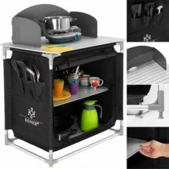 KESSER® Armoire De Camping, Cuisine De Camping Avec Structure En Aluminium, Sac De Transport Fourni, Armoire De Cuisine Pour Camping , Meuble De Camping , Plein Air , Noir/gris