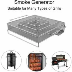 VERSAILLESFR Générateur De Fumée Froide, Enérateur De Fumée Froide En Acier Inoxydable, Générateur De Fumée Professionnel Avec Brosse De Nettoyage Et Crochet, Convient à Tous Les Barbecues(15x15x4cm) -Versailles -France Barbecue Soldes Boutique 51213543 3