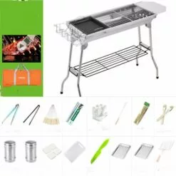 ZHUOXUAN Barbecue à Charbon Pliant Portable, BBQ De Table Avec Double Ailes Pliantes, Pour Barbecue De Jardin, Camping Et Pique Nique, Avec Poêle à Frire Antiadhésive Et Évents Réglables, 70*33.5*73cm