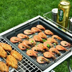 ZHUOXUAN Barbecue à Charbon Pliant Portable, BBQ De Table Avec Double Ailes Pliantes, Pour Barbecue De Jardin, Camping Et Pique Nique, Avec Poêle à Frire Antiadhésive Et Évents Réglables, 70*33.5*73cm -France Barbecue Soldes Boutique 51459594 3