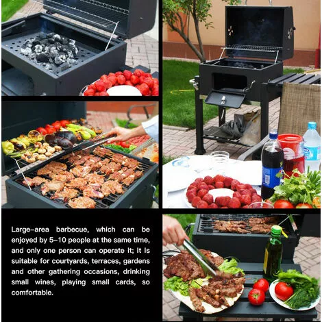 HALOYO Barbecue Charbon De Bois à 2 Roues 2 Grilles BBQ 5 HALOYO Barbecue Charbon De Bois à 2 Roues 2 Grilles BBQ – Image 3