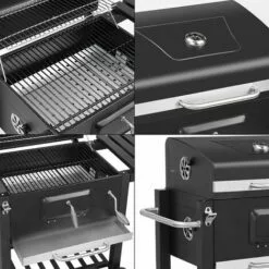 AICOK Barbecue Charbon De Bois à 2 Roues 2 Grilles Et 1 Thermomètre En Métal Noir 113x53,5x100 Cm -France Barbecue Soldes Boutique 52668277 4