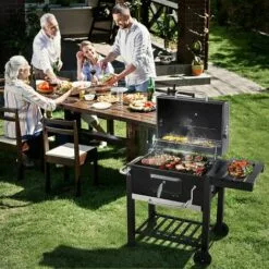 AICOK Barbecue Charbon De Bois à 2 Roues 2 Grilles Et 1 Thermomètre En Métal Noir 113x53,5x100 Cm -France Barbecue Soldes Boutique 52668277 5