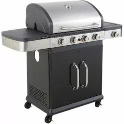 Barbecue Gaz 2 En 1 Fidgi - Grill Et Plancha - 4 Brûleurs - Thermomètre Capot - Puissance 14,5 Kw - Noir/Inox - Cook'In Garden