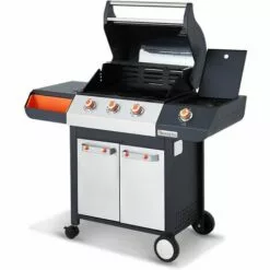 Brasero - Barbecue Emma Inox Brasero 3 Feux + 1 Side - FlexiGrill - Jusqu'à 10 Convives - Surface De Cuisson 57 X 41,5 Cm - 2 Tablettes Dont 1 Brûleur Latéral - Housse De Protection - 11,95 KW - Gris