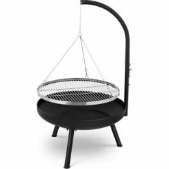 AICOK Brasero Exterieur , Foyer Avec Gril Suspendu Réglable En Hauteur, Gril Pivotant Barbecue Avec Brasero, Réglable En Hauteur 4 Niveaux, Ø70cm Brasero Extérieur, Ø64,5cm Grill