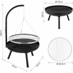 AICOK Brasero Exterieur , Foyer Avec Gril Suspendu Réglable En Hauteur, Gril Pivotant Barbecue Avec Brasero, Réglable En Hauteur 4 Niveaux, Ø70cm Brasero Extérieur, Ø64,5cm Grill -France Barbecue Soldes Boutique 54027828 3