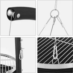 AICOK Brasero Exterieur , Foyer Avec Gril Suspendu Réglable En Hauteur, Gril Pivotant Barbecue Avec Brasero, Réglable En Hauteur 4 Niveaux, Ø70cm Brasero Extérieur, Ø64,5cm Grill -France Barbecue Soldes Boutique 54027828 4