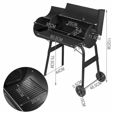 WOLTU Barbecue à Charbon. Grill BBQ Avec Roues De Transport. 115x53x114cm.Noir 5 WOLTU Barbecue à Charbon. Grill BBQ Avec Roues De Transport. 115x53x114cm.Noir – Image 3