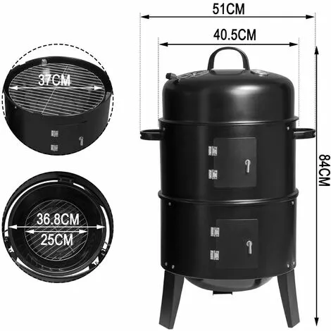 WOLTU Conception 3 En 1 Barbecue Au Charbon De Bois. BBQ Grill Fumé 40x84cm. Grill Barbecue Pour Jardin Camping.Noir 5 WOLTU Conception 3 En 1 Barbecue Au Charbon De Bois. BBQ Grill Fumé 40x84cm. Grill Barbecue Pour Jardin Camping.Noir – Image 3
