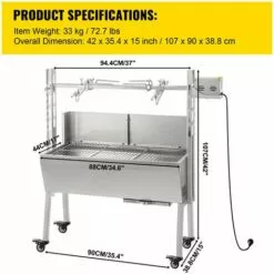 M-E Grill Rotatif Barbecue Charbon électrique Bbq Rôtissoire Acier Inox - 60 Kg, 25 W, Pour Un Usage Commercial & Domestique, Réglable En Hauteur -France Barbecue Soldes Boutique 54654926 2