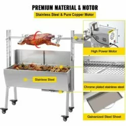 M-E Grill Rotatif Barbecue Charbon électrique Bbq Rôtissoire Acier Inox - 60 Kg, 25 W, Pour Un Usage Commercial & Domestique, Réglable En Hauteur -France Barbecue Soldes Boutique 54654926 5