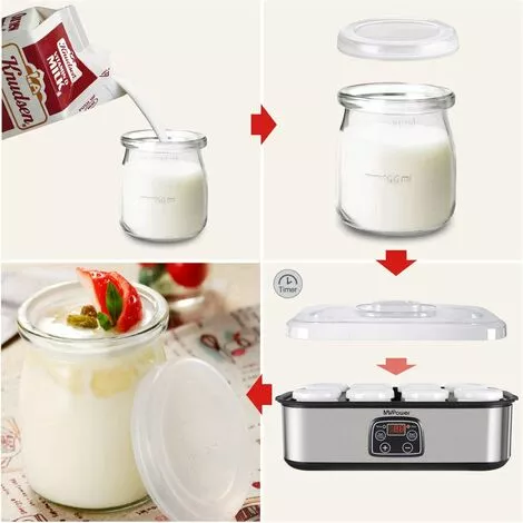 Gizcam Yaourtière Électrique Avec Écran LCD, Avec Minuterie Jusqu'à 48 Heures, Récipient En Verre 8X180ml, Machine à Yaourt à Affichage LED, Arrêt Automatique, Acier Inoxydable, 30W 4 Gizcam Yaourtière Électrique Avec Écran LCD, Avec Minuterie Jusqu'à 48 Heures, Récipient En Verre 8X180ml, Machine à Yaourt à Affichage LED, Arrêt Automatique, Acier Inoxydable, 30W – Image 2