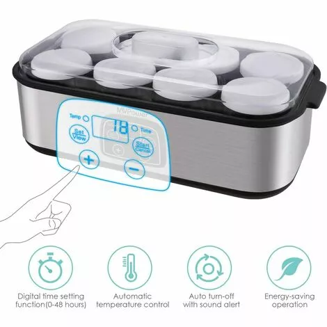 Gizcam Yaourtière Électrique Avec Écran LCD, Avec Minuterie Jusqu'à 48 Heures, Récipient En Verre 8X180ml, Machine à Yaourt à Affichage LED, Arrêt Automatique, Acier Inoxydable, 30W 6 Gizcam Yaourtière Électrique Avec Écran LCD, Avec Minuterie Jusqu'à 48 Heures, Récipient En Verre 8X180ml, Machine à Yaourt à Affichage LED, Arrêt Automatique, Acier Inoxydable, 30W – Image 4