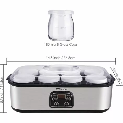 Gizcam Yaourtière Électrique Avec Écran LCD, Avec Minuterie Jusqu'à 48 Heures, Récipient En Verre 8X180ml, Machine à Yaourt à Affichage LED, Arrêt Automatique, Acier Inoxydable, 30W 7 Gizcam Yaourtière Électrique Avec Écran LCD, Avec Minuterie Jusqu'à 48 Heures, Récipient En Verre 8X180ml, Machine à Yaourt à Affichage LED, Arrêt Automatique, Acier Inoxydable, 30W – Image 5