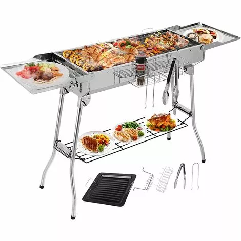 BAMNY Barbecue à Charbon Portable, Barbecue Pliable Pour 5 à 10 Personnes, Avec Poêle Antiadhésive, En Acier Inoxydable, Grill Charbon De Bois Pour Camping Et Pique Nique, 122 X 30 X 73 Cm 3 BAMNY Barbecue à Charbon Portable, Barbecue Pliable Pour 5 à 10 Personnes, Avec Poêle Antiadhésive, En Acier Inoxydable, Grill Charbon De Bois Pour Camping Et Pique Nique, 122 X 30 X 73 Cm