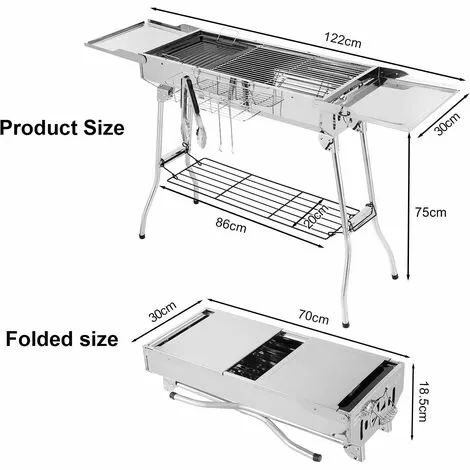 BAMNY Barbecue à Charbon Portable, Barbecue Pliable Pour 5 à 10 Personnes, Avec Poêle Antiadhésive, En Acier Inoxydable, Grill Charbon De Bois Pour Camping Et Pique Nique, 122 X 30 X 73 Cm 4 BAMNY Barbecue à Charbon Portable, Barbecue Pliable Pour 5 à 10 Personnes, Avec Poêle Antiadhésive, En Acier Inoxydable, Grill Charbon De Bois Pour Camping Et Pique Nique, 122 X 30 X 73 Cm – Image 2