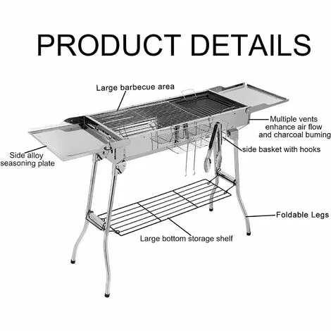 BAMNY Barbecue à Charbon Portable, Barbecue Pliable Pour 5 à 10 Personnes, Avec Poêle Antiadhésive, En Acier Inoxydable, Grill Charbon De Bois Pour Camping Et Pique Nique, 122 X 30 X 73 Cm 6 BAMNY Barbecue à Charbon Portable, Barbecue Pliable Pour 5 à 10 Personnes, Avec Poêle Antiadhésive, En Acier Inoxydable, Grill Charbon De Bois Pour Camping Et Pique Nique, 122 X 30 X 73 Cm – Image 4