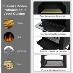 GOPLUS Four à Pizza En Fer Extérieur Avec Thermomètre Double Et Cheminée, Gril à Pizza Avec 2 Roulettes Universelles Et Housse Imperméable, Four à Pizza Avec Poignée Ergonomique 9 GOPLUS Four à Pizza En Fer Extérieur Avec Thermomètre Double Et Cheminée, Gril à Pizza Avec 2 Roulettes Universelles Et Housse Imperméable, Four à Pizza Avec Poignée Ergonomique -France Barbecue Soldes Boutique 57205691 3