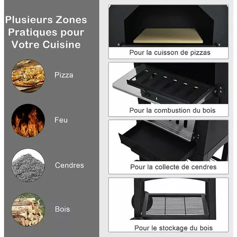GOPLUS Four à Pizza En Fer Extérieur Avec Thermomètre Double Et Cheminée, Gril à Pizza Avec 2 Roulettes Universelles Et Housse Imperméable, Four à Pizza Avec Poignée Ergonomique 5 GOPLUS Four à Pizza En Fer Extérieur Avec Thermomètre Double Et Cheminée, Gril à Pizza Avec 2 Roulettes Universelles Et Housse Imperméable, Four à Pizza Avec Poignée Ergonomique – Image 3