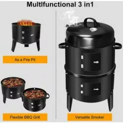 QDRECLOD Barbecue Fumoir, 3 En 1 Barbecue Smoker Avec Thermomètre, Multifonctions Fumoir A Froid, Grande Capacité Barbecues Charbon De Bois De Baril Fumoir Smoker Pour Fumoir Viande Et Poisson - Noir -France Barbecue Soldes Boutique 57316097 3