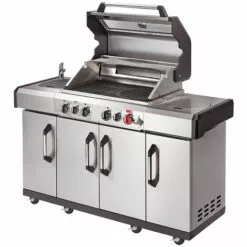 ENDERS - Barbecue Kansas II Pro 4 SIK Profi Turbo - 4 Brûleurs Dont 1 Turbo Zone - 1 Brûleur Arrière Infrarouge - Lave-main, Planche à Découper - Argent