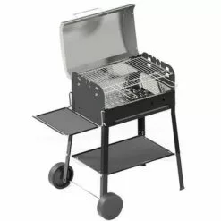 Ferraboli Barbecue Garda Au Charbon De Bois Grille Chromée 58 X 37cm Super équipé Avec Deux Roulettes + Couvercle En Acier Inoxydable End étagères
