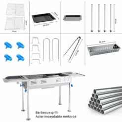 BIGZZIA Barbecue à Charbon Pliable Portable - BBQ Grill Sur Pied Avec étagères + Grille + Plaque Cuisson - Pour Camping 120 X 67 X 31 Cm -France Barbecue Soldes Boutique 58194764 3