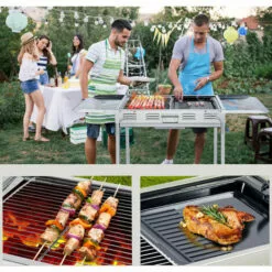 BIGZZIA Barbecue à Charbon Pliable Portable - BBQ Grill Sur Pied Avec étagères + Grille + Plaque Cuisson - Pour Camping 120 X 67 X 31 Cm -France Barbecue Soldes Boutique 58194764 5