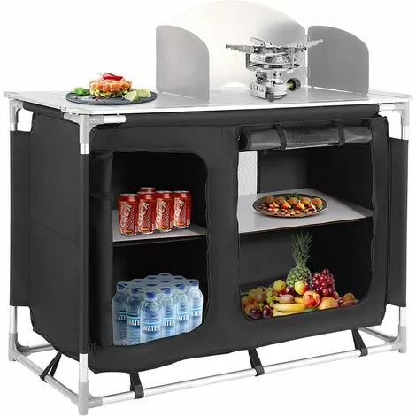 BAMNY Cuisine De Camping En MDF Et Aluminium 122 X 54 X 117 Cm, Mobilier De Camping Portable Avec Protection Contre Le Vent, Compartiment De Rangement Et Sac Portable, Facile à Nettoyer, Léger 3 BAMNY Cuisine De Camping En MDF Et Aluminium 122 X 54 X 117 Cm, Mobilier De Camping Portable Avec Protection Contre Le Vent, Compartiment De Rangement Et Sac Portable, Facile à Nettoyer, Léger
