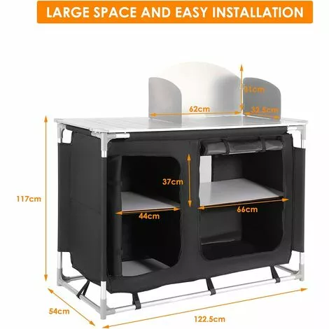 BAMNY Cuisine De Camping En MDF Et Aluminium 122 X 54 X 117 Cm, Mobilier De Camping Portable Avec Protection Contre Le Vent, Compartiment De Rangement Et Sac Portable, Facile à Nettoyer, Léger 4 BAMNY Cuisine De Camping En MDF Et Aluminium 122 X 54 X 117 Cm, Mobilier De Camping Portable Avec Protection Contre Le Vent, Compartiment De Rangement Et Sac Portable, Facile à Nettoyer, Léger – Image 2