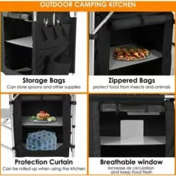 BAMNY Cuisine De Camping En MDF Et Aluminium 122 X 54 X 117 Cm, Mobilier De Camping Portable Avec Protection Contre Le Vent, Compartiment De Rangement Et Sac Portable, Facile à Nettoyer, Léger 9 BAMNY Cuisine De Camping En MDF Et Aluminium 122 X 54 X 117 Cm, Mobilier De Camping Portable Avec Protection Contre Le Vent, Compartiment De Rangement Et Sac Portable, Facile à Nettoyer, Léger -France Barbecue Soldes Boutique 58832405 3