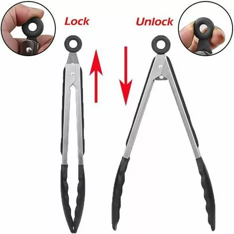 BEICHEN 9"et 12" Pince De Cuisine Barbecue Grille Pain En Acier Inoxydable 304 Et Poignée En Silicone Avec Support Et Trou De Suspension 5 BEICHEN 9"et 12" Pince De Cuisine Barbecue Grille Pain En Acier Inoxydable 304 Et Poignée En Silicone Avec Support Et Trou De Suspension – Image 3