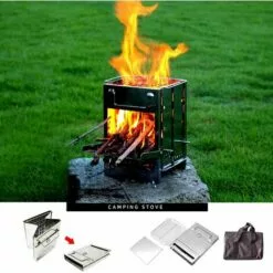 HIASDFLS Camping Poêle En Acier Inoxydable Pliant Sac À Dos Poêle À Bois Mini Barbecue Grill Avec Sac De Transport Pour Camping Randonnée Cuisine -France Barbecue Soldes Boutique 59007900 2