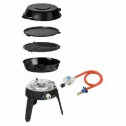 ANTARION Pack CADAC Barbecue Gaz Grill Pieds Repliables Spécial Camping + Détendeur - Noir