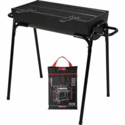 BBQ Barbecue Au Charbon De Bois Sur Pieds - 88cm - Surface De Grillage 60x29 Cm - Noir Couvercle Inclus