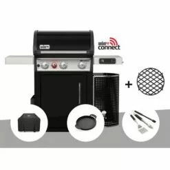 Barbecue à Gaz Intelligent Weber Spirit EPX-325S GBS + Housse + Plancha + Kit 3 Ustensiles - Noir