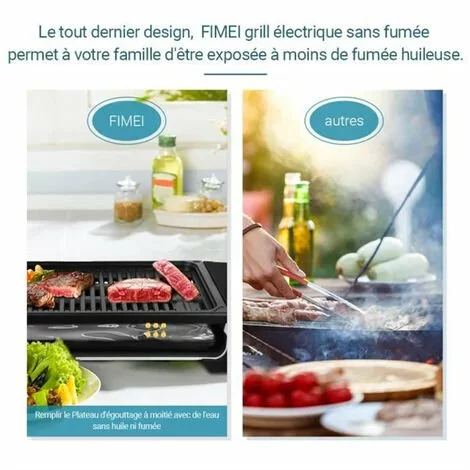 FIMEI Grille Electrique Barbecue De Table Puissance 1400W Sans Fumée,Température Réglable,Bac à Eau, Noir 50 Cm X 9 Cm X 23 Cm 4 FIMEI Grille Electrique Barbecue De Table Puissance 1400W Sans Fumée,Température Réglable,Bac à Eau, Noir 50 Cm X 9 Cm X 23 Cm – Image 2