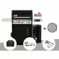 Barbecue à Gaz Intelligent Weber Spirit EPX-325S GBS + Housse + Kit De Nettoyage + Kit 3 Ustensiles - Noir