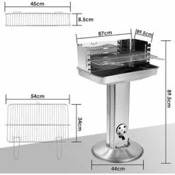 PESCE Barbecue Colonne, Barbecue à Charbon, Barbecue Sur Pied En Acier Inoxydable, Réglable En Hauteur, Avec Cendrier Et Régulateur De Ventilation, 57*38*89,5 Cm -France Barbecue Soldes Boutique 60169981 2